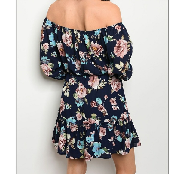 1 sm. Left!!NWT navy floral off the shoulder dress - Picture 2 of 4